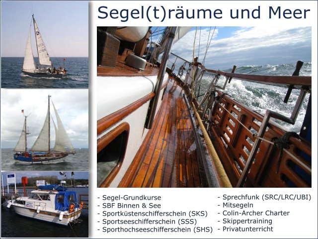 Wasserfahrschule Schött - Ihre Sportbootschule (Segelschule und Motorbootschule) in Lübeck Travemünde an der Ostsee. Ausbildung in kleinen Gruppen in Theorie und Praxis für alle Motorbootführerscheine und Segelscheine: Sportbootführerschein Binnen (SBF Binnen), Sportbootführerschein See (SBF See), Sportküstenschifferschein (SKS), Sportseeschiferschein (SSS), Sporthochseeschifferschein (SSS) sowie Funkzeugnisse (SRC, LRC, UBI). Mitsegeln, Jüngstensegeln, Segelgrundschein, Skippertraining, Törns.